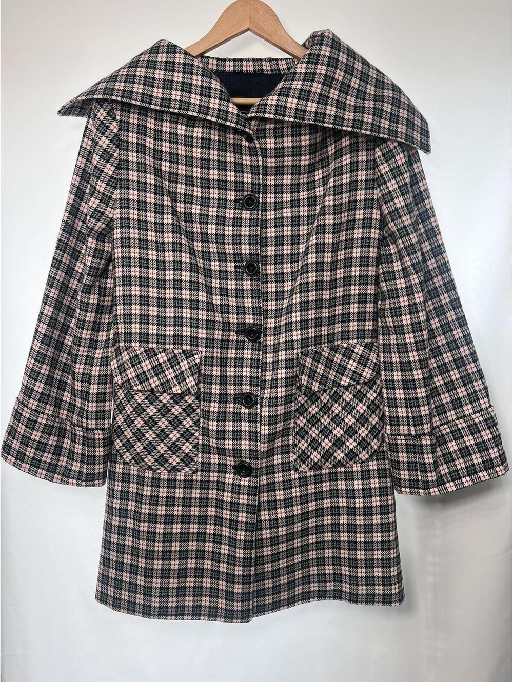 Divo Calabretta Plaid Statement Collar Wool Coat Women's Small